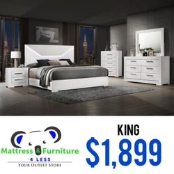 Ives 5-Piece King Bedroom Set White High Gloss