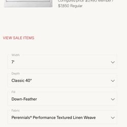 RESTORATION HARDWARE 84” Belgian Track White Slipcovered Down Filled Sofa