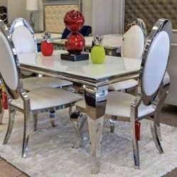 Dining Table And White Silver Chairs