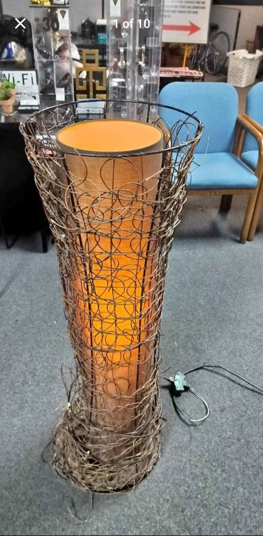 Brown Rattan Swirl Uplight Floor Lamp