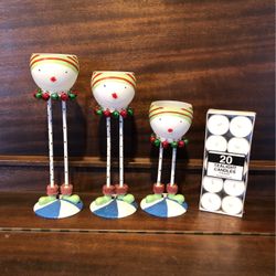 Set of Christmas Snowman Candle Holders w/candles