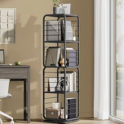 VASAGLE 4-Tier Rotating Bookshelf, Bookcase with Bookends for Small Spaces, Corner Shelf, Steel Frame