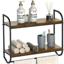 New In Box- FoverOne 2 Tier Bathroom Shelf with Towel Bar, Wall Floating Shelves Towel Holder Storage Rack for Bathroom, Kitchen, Bedroom, Living Room