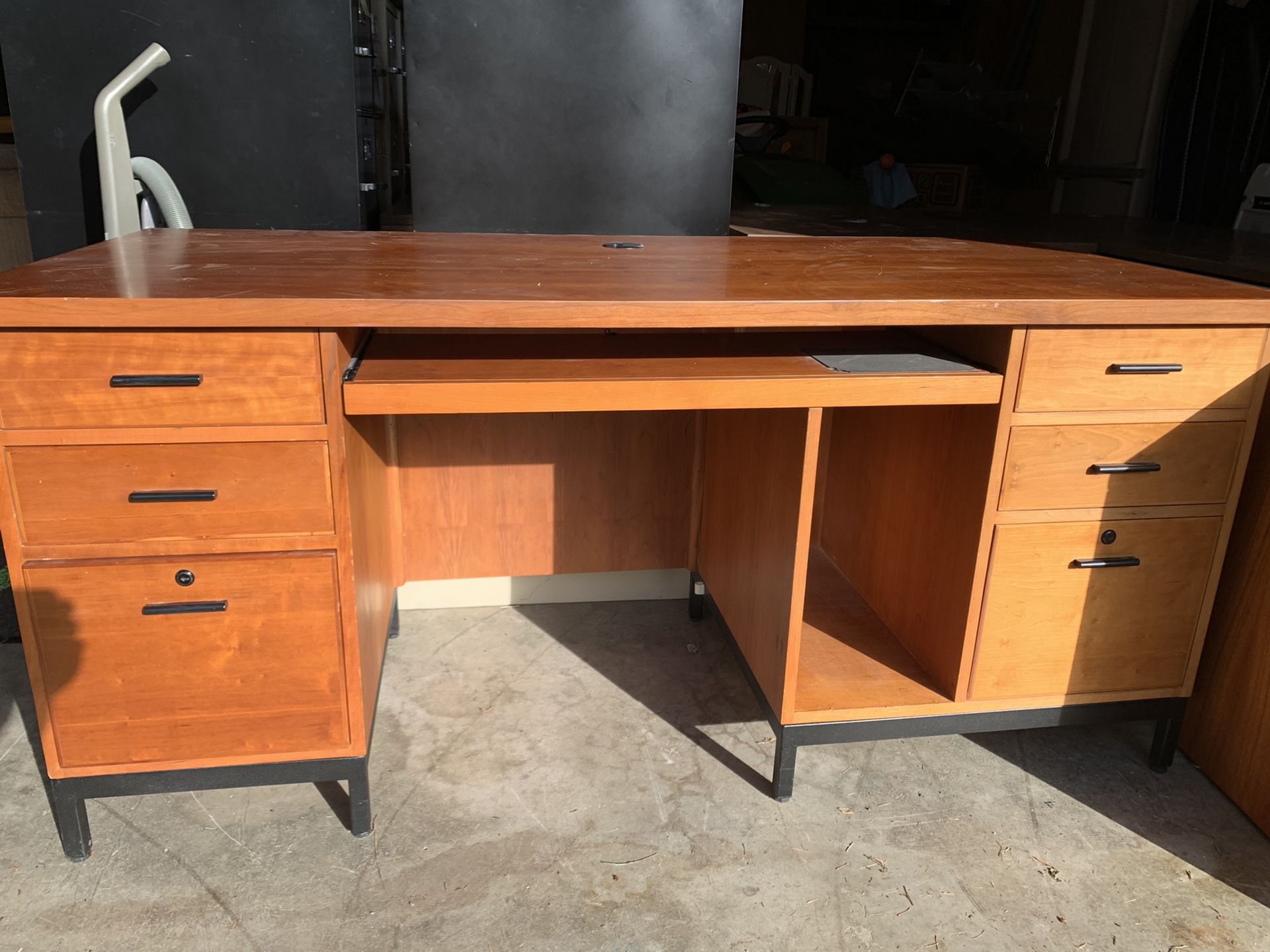 wood desk and lateral file cabinet. Good condition as is or perfect to refinish