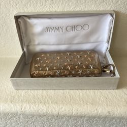 Genuine Jimmy Choo Star Studded Silver / Beige Zip Around Wallet 