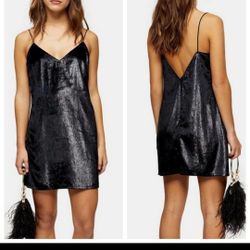 Top Shop Glitter Velvet Mini Slip Dress Black 