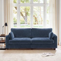 Blue chenille loveseat sofa