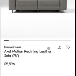High End Modern West Elm Axel Motion Reclining Real Leather Sofa (78 inches)- Retails for $5500+- Taking Offers