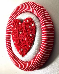 Handmade Red & White Heart Wall Art – Textured Love Heart Decorative Wall Hanging