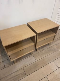 2 Drawer Riviera Wood Mid-Century Modern Nightstand with Cubby