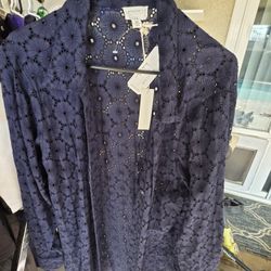 Nicole Miller Artelier Navy Button Shirt Brand New 2xl