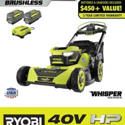 RYOBI
40V HP Brushless Whisper Series 21" Walk Behind Self-Propelled All Wheel Drive Lawn Mower-(2) 6.0 Ah Batteries & Charger