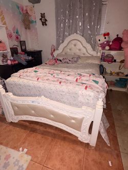White Princess Bed Frame with Tufted Headboard