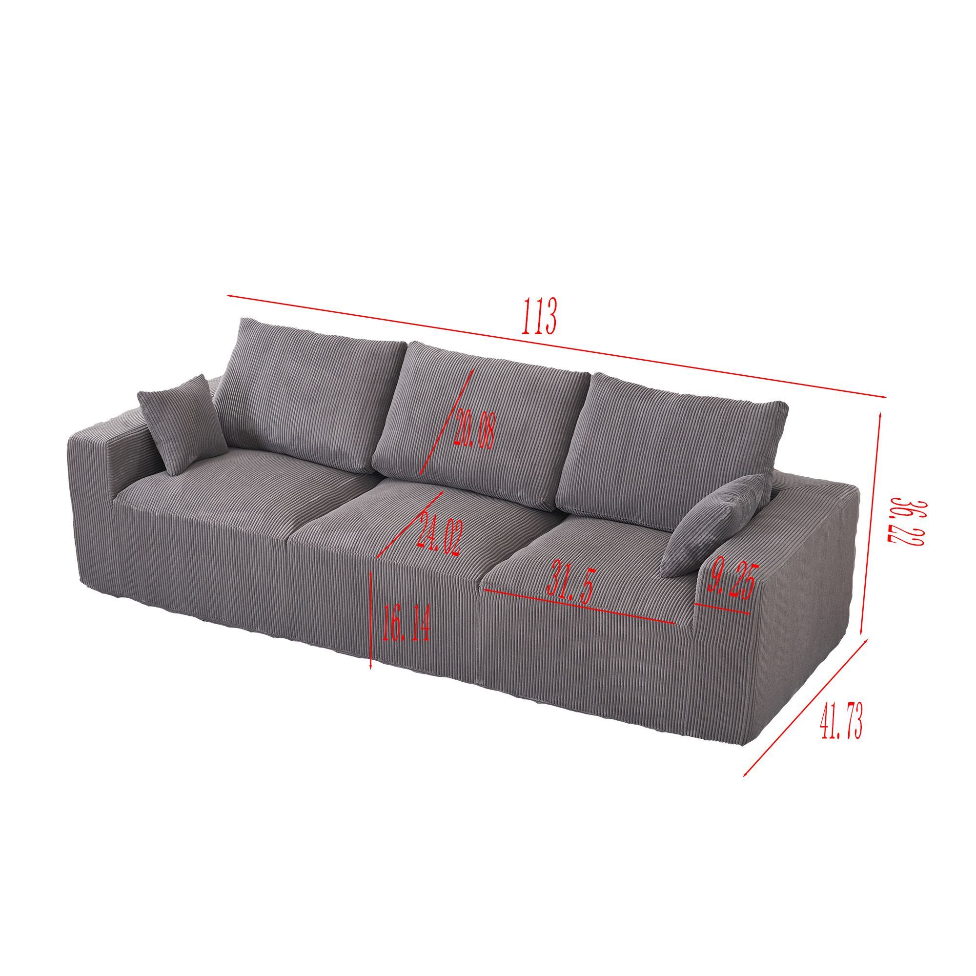 Boneless Sectional Cloud Couch Sofa for Living Room, 113 U-Shaped Modular Modern Lounge Sleeper Grey Couches with Chaise, No Assemble, Cordury Compres