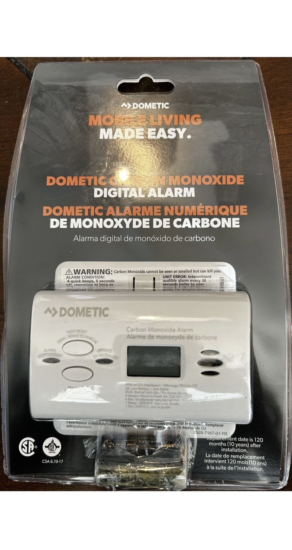 Dometic Carbon Monoxide Digital Alarm Detector Battery Powered Operated Camper