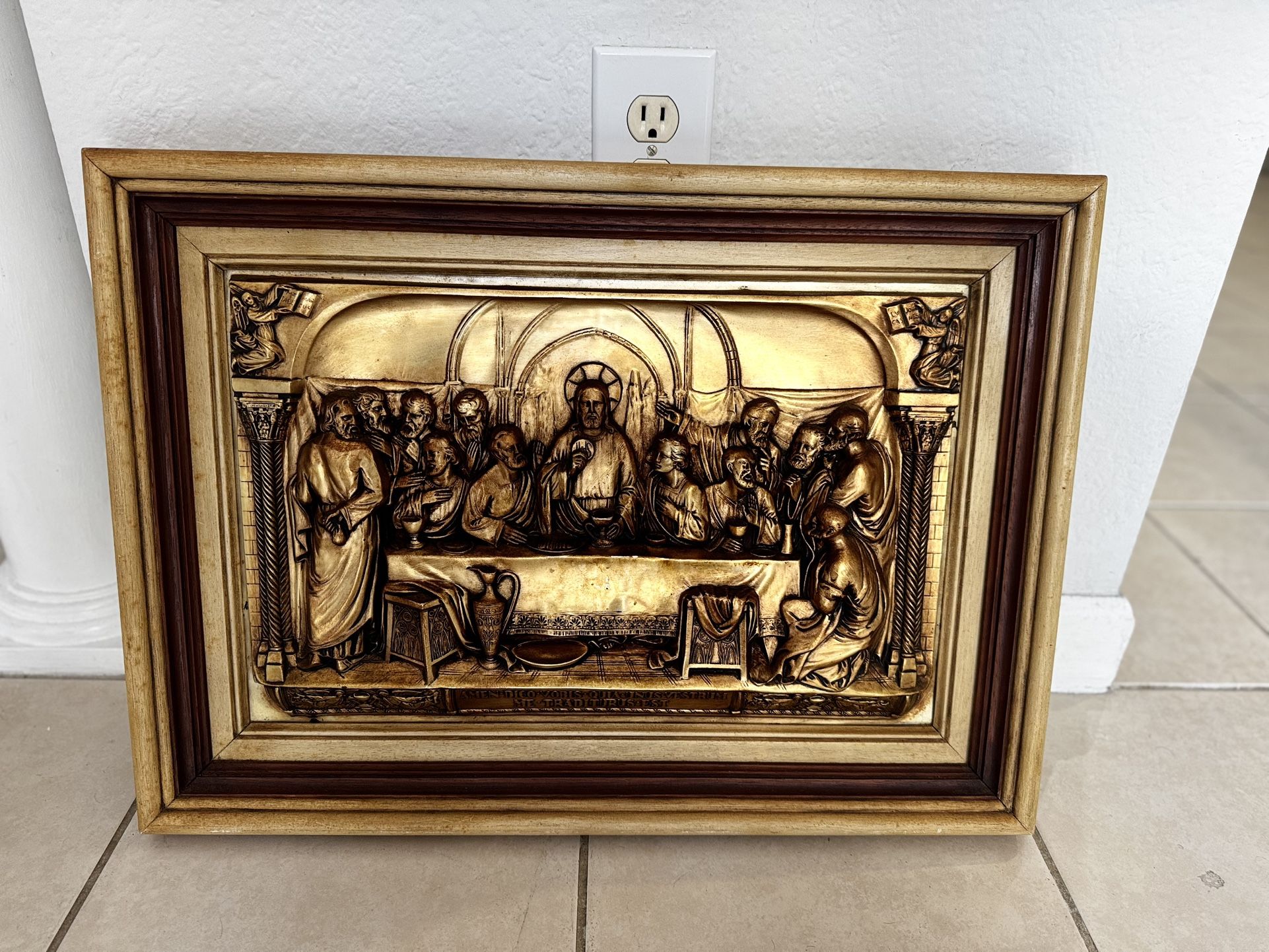 painting of the Last Supper in high relief. 25 1/2” X19”