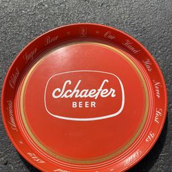 Vintage Barware Schaefer Beer Metal  Tray measures 12” across. Some minor scrapes advertising 