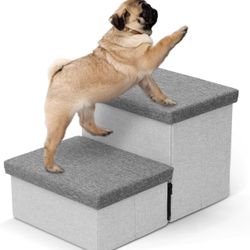 Dog Stairs with Storage, Foldable Dog Steps for Small Dogs, 2 Tiers Non-Slip Pet Stairs for High Beds Or Couch and Sofa, Hold up to 50 lbs Pet Doggy C
