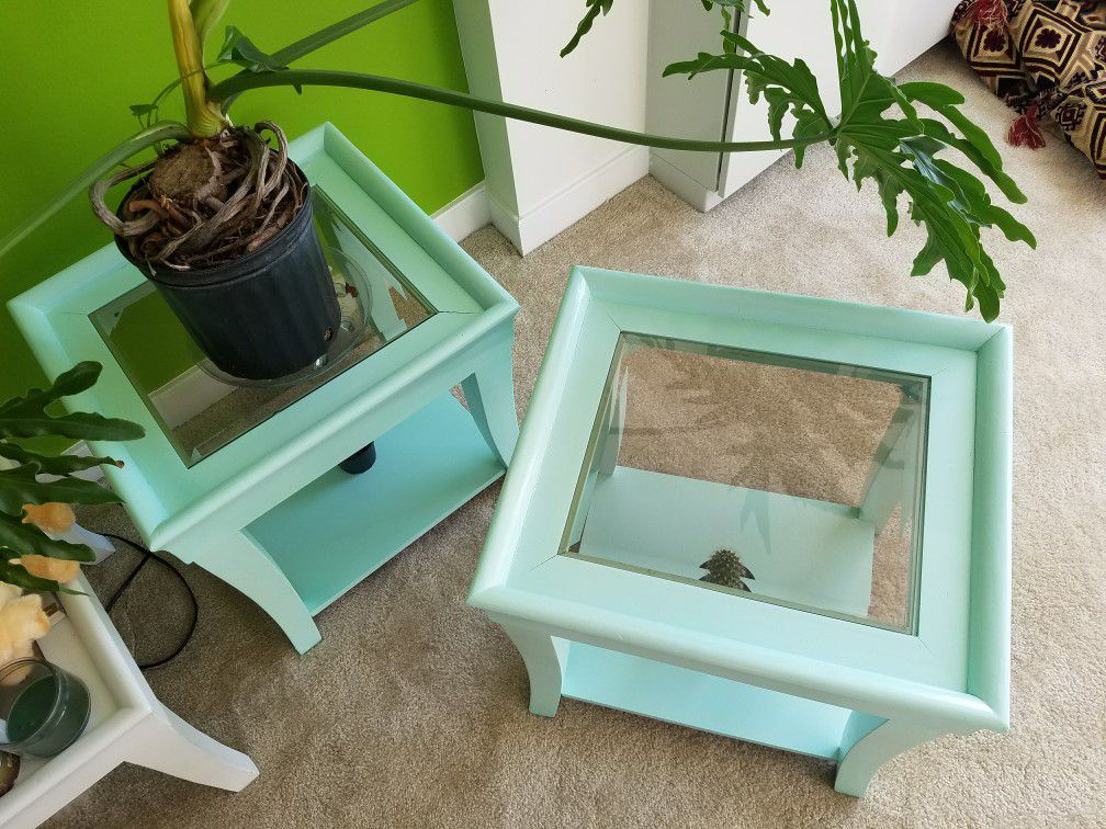 2 mint green side tables