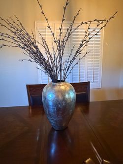 Pottery Barn vase with floral inserts $50