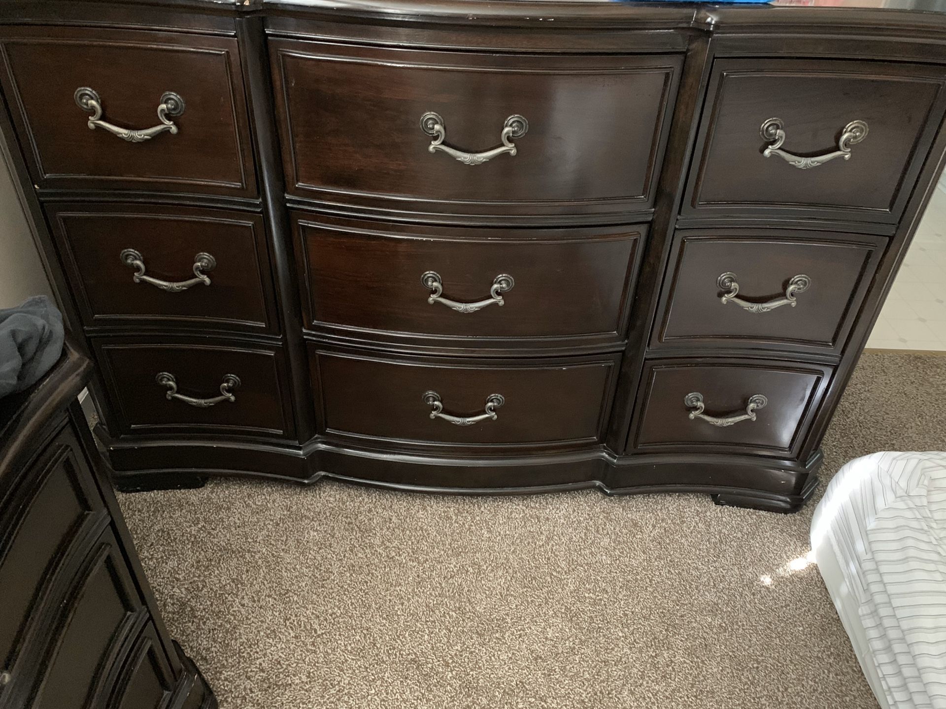 Dresser with mirror and two night stands