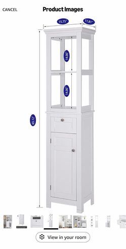 Slim Bathroom Storage Cabinet | Drawer + Cabinet + Open Shelves