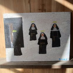 Time Traveler Nuns In Snow ! Painting, Oil Paint