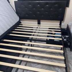 Black Bed Frame, Head Rest And Bottom Drawers