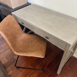 MOVING SALE - Wood Desk, Leather Desk Chair, White Dresser, Grey Coffee Table