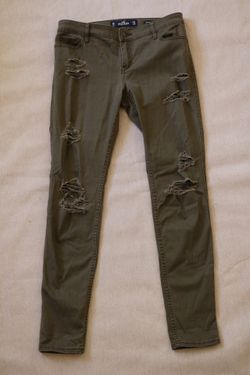 Hollister Low Rise Super Skinny Jeans Women's W27 L29 Olive Green Ripped 5R