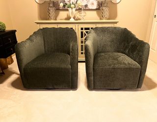 Pair of Green Velvet Swivel Accent Chairs