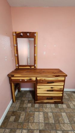 RUSTIC VANITY & FULL BED FRAME WITH BOTH MATTRESSES