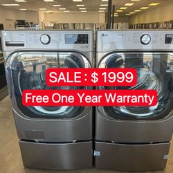 LG 5.2 cu.ft Washer&9 cu.ft Electric Dryer Set with 2 pedestal-Free One Year Warranty