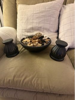 Black Decorative Bowl/w Potpourri and Candle Holders Set