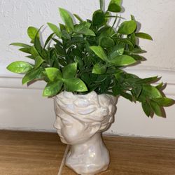 Woman Flower Vase Head Green Plant Home Decor