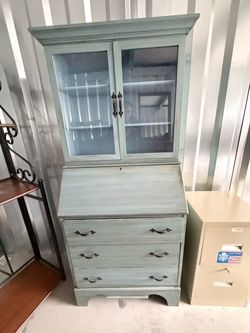 Vintage Light Blue Secretary Desk with Hutch
