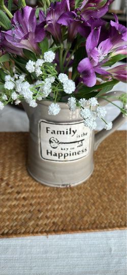 Ceramic Pitcher Vase Family Happiness Quote