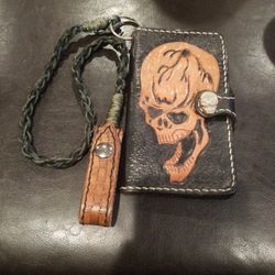 Wallet Harley Davidson Style SKULLS WITH STRAP CUSTOM MADE