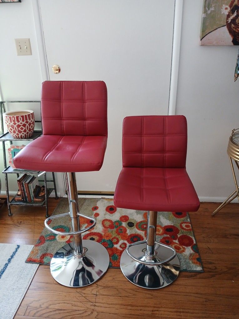 Bar Stools Adjustable - Red Leather