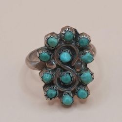 Vintage Turquoise "Snake Eyes" Ring, Size 6,