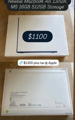 Newest Macbook Air Isinch M5 16GB 512GB Storage