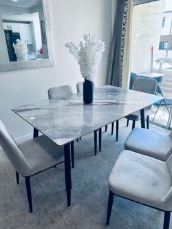 Marble-Top Dining Table with 6 Chairs