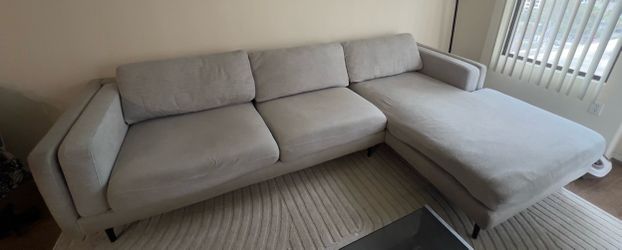 Brand: Living Spaces, Cream/Light Beige Sectional Sofa with Chaise