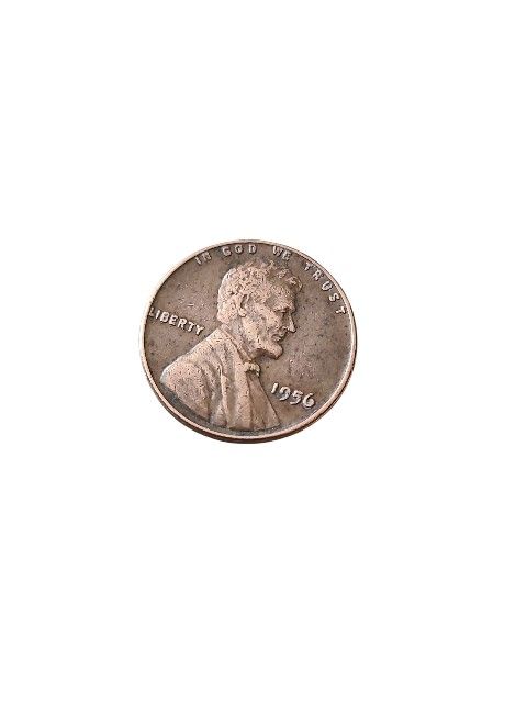 Lion Head Wheat Penny One Cent 1956 No Mint Mark Old Coin 1C USA Money Currency