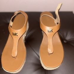  MK Laney Saffiano Leather Espadrille Wedge Sandal 