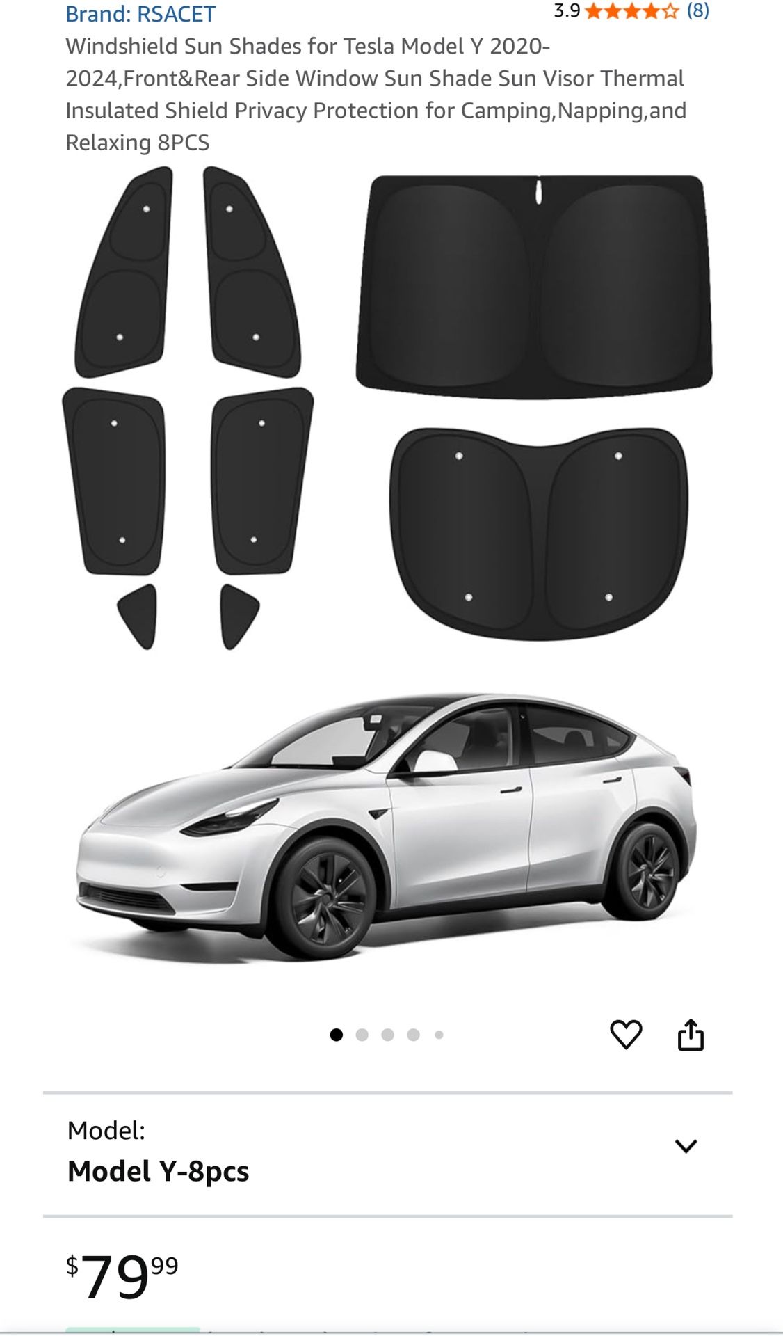 8 Piece Window Sunshades For Tesla Model Y (2020-2025)