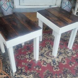 primitive rustic farmhouse end tables
accent tables bedside tables

20" L
18" W
20" H

Made locally from only the reclaimed wood.  
Made sturdy and du