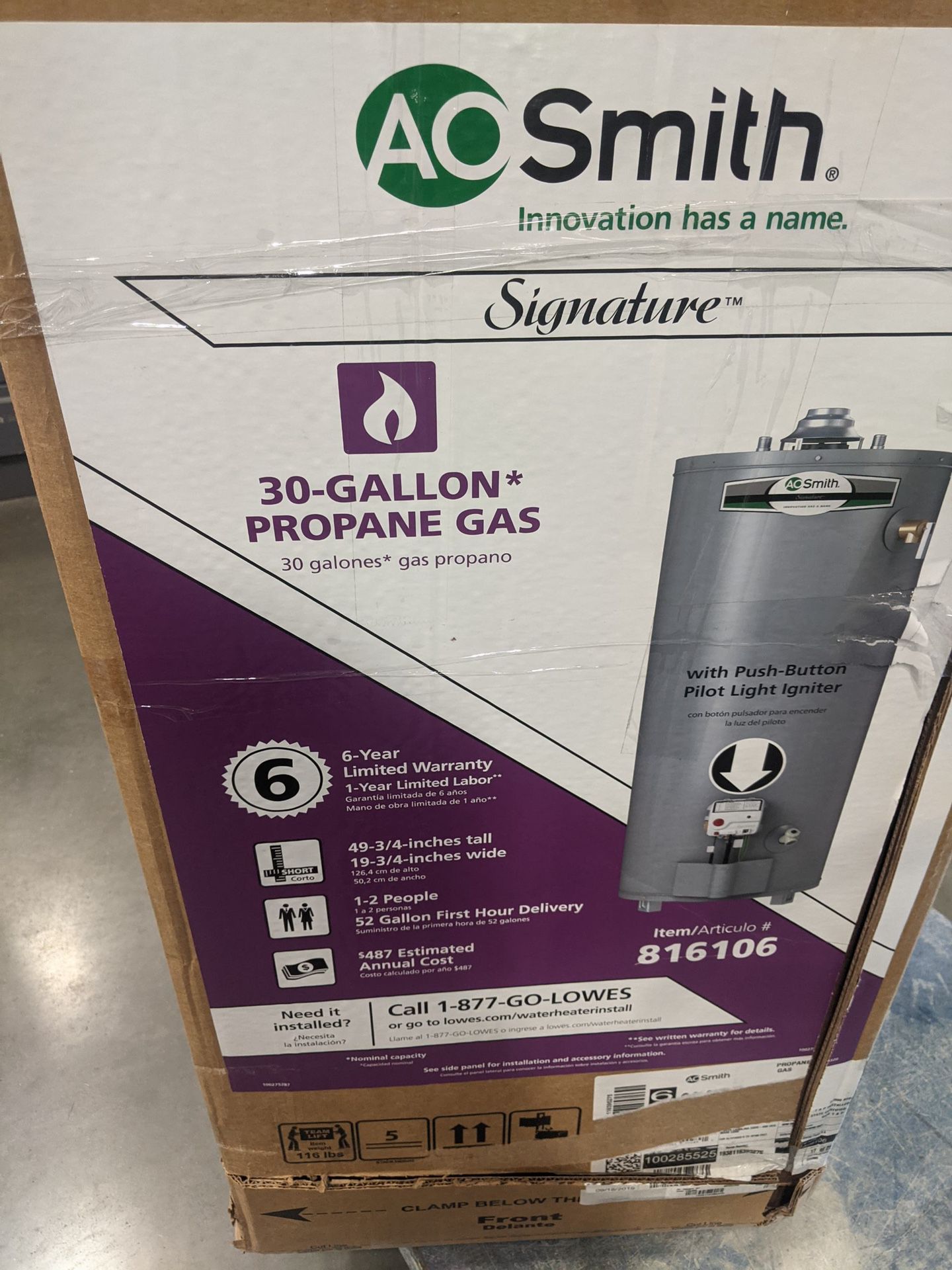 A.O. Smith 30 Gallon Liquid Propane Water Heater