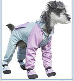 Dog Raincoat with Transparent Hood, Waterproof Jacket for Small Dogs with Snap-Button Chest, Leash Hole & Hook-and-Loop Cuffs Sleeves, Back Pocket for