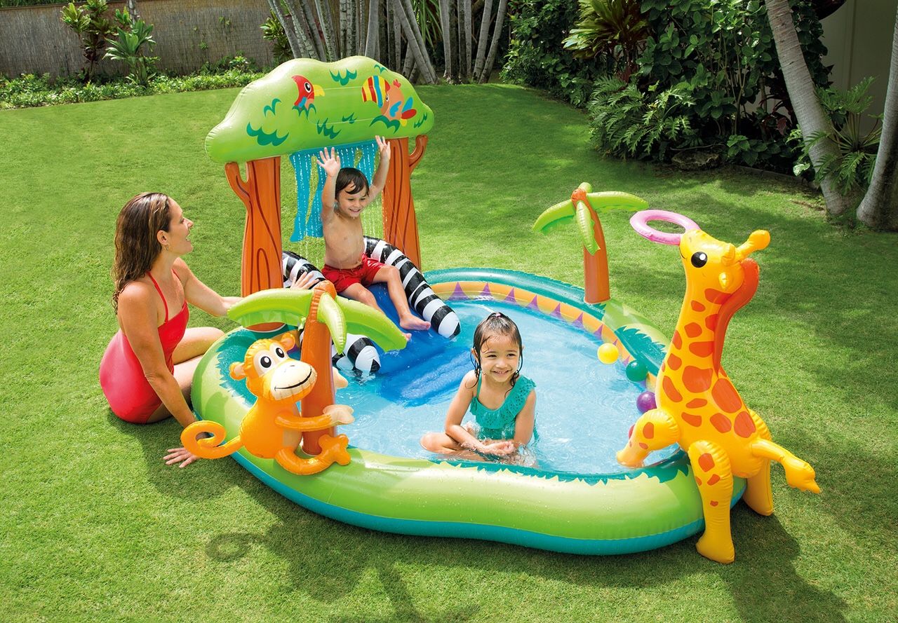 New NEW Intex Inflatable Jungle Play Center with Water Slide and Sprayer